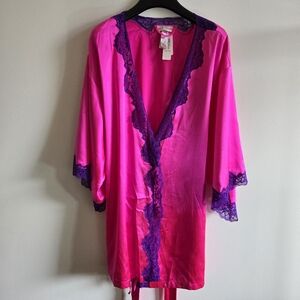 LA SENZA I NWT S/M Fushcia Pink Satin Kimono Robe